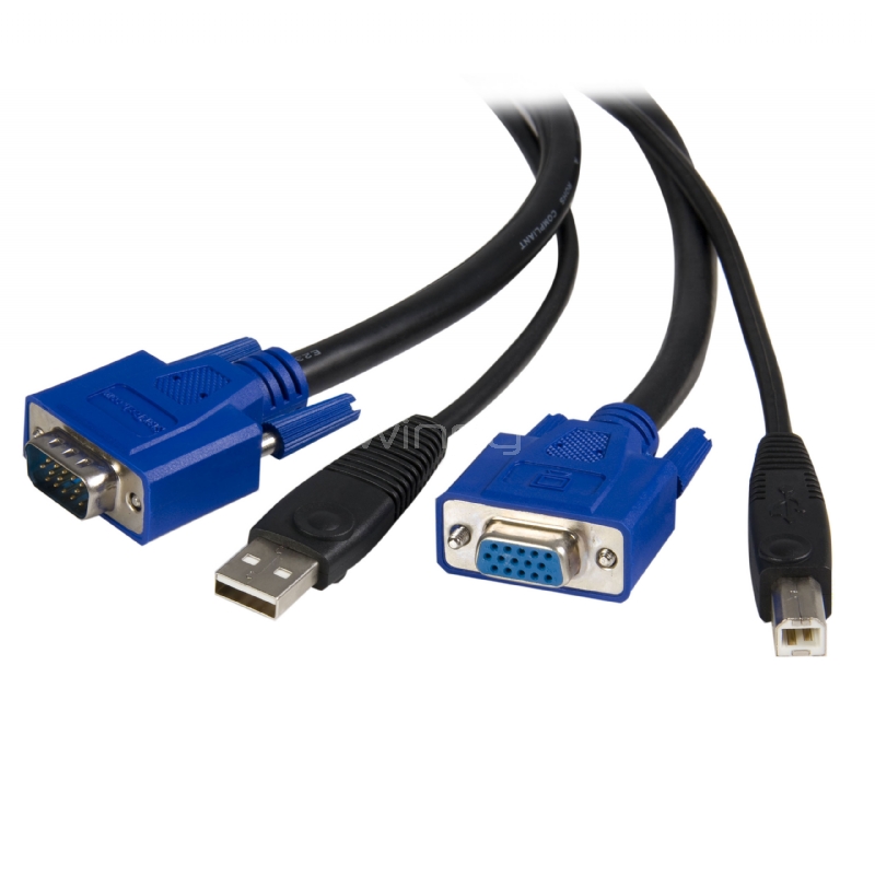 Cable KVM de 1,8m Todo en Uno VGA USB A USB B HD15 - 6ft Pies 2 en 1 - StarTech