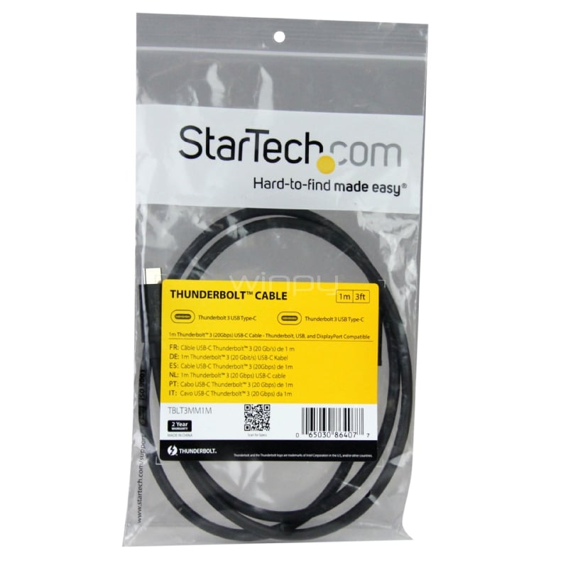 Cable de 1m Thunderbolt 3 USB-C (20Gbps) - Compatible con Thunderbolt, DisplayPort y USB - StarTech