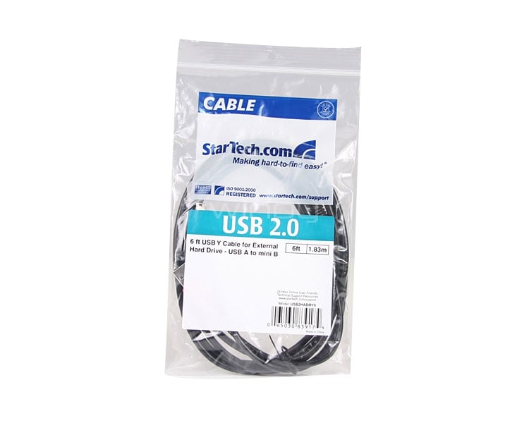 Cable de 1,8m USB 2.0 en Y para Discos Duros Externos - Cable Mini B a 2x USB A - StarTech