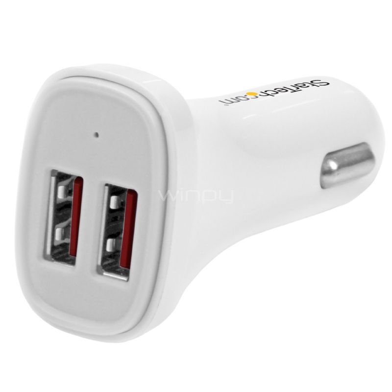 Cargador de Auto USB de Dos Puertos - 24W / 4,8A - Blanco - StarTech