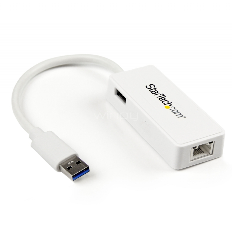 Adaptador Tarjeta de Red NIC Externa USB 3.0 de 1 Puerto Gigabit Ethernet RJ45 y Puerto USB - Blanco - StarTech