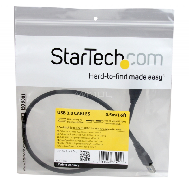Cable 50cm USB 3.0 Super Speed SS Micro USB B Macho a USB A Macho Adaptador - Negro - StarTech