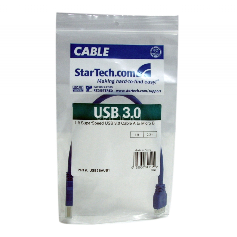 Cable Adaptador USB 3.0 Super Speed USB A Macho a Micro USB B Macho de 30cm - Azul - StarTech