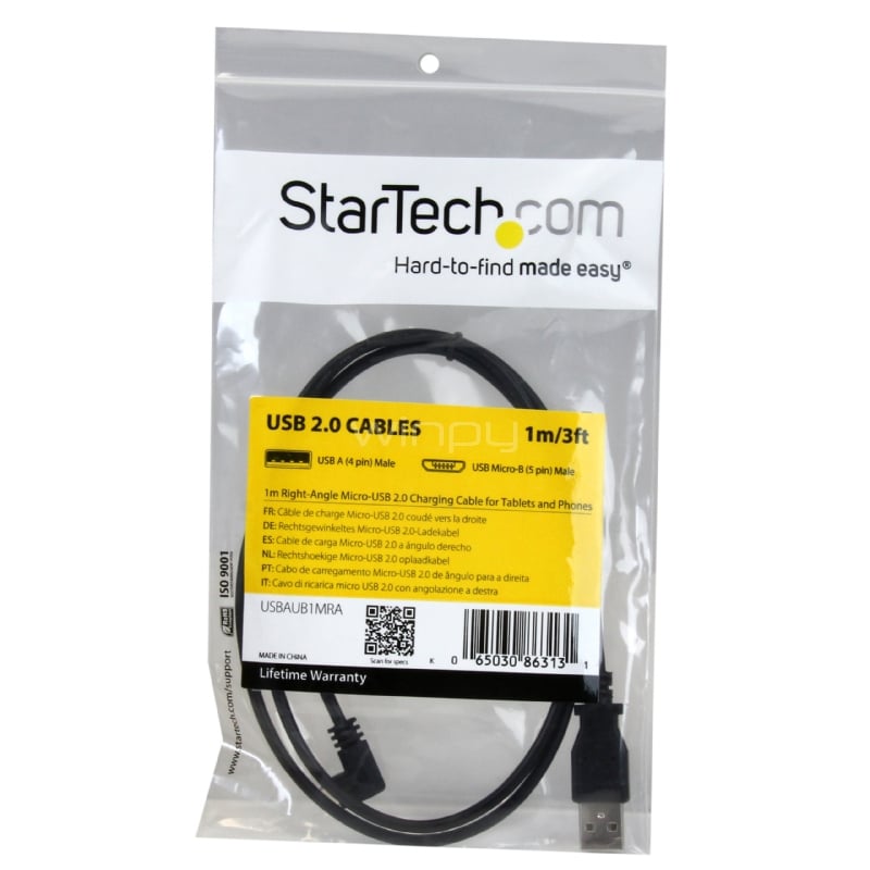 Cable de 1m Micro USB con conector acodado a la derecha - Cable de Carga y Sincronización - StarTech