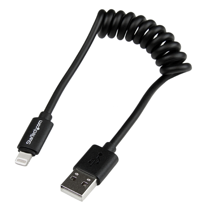 Cable en Espiral de 30cm Lightning 8 Pin a USB A 2.0 para Apple iPod iPhone iPad - Negro - StarTech