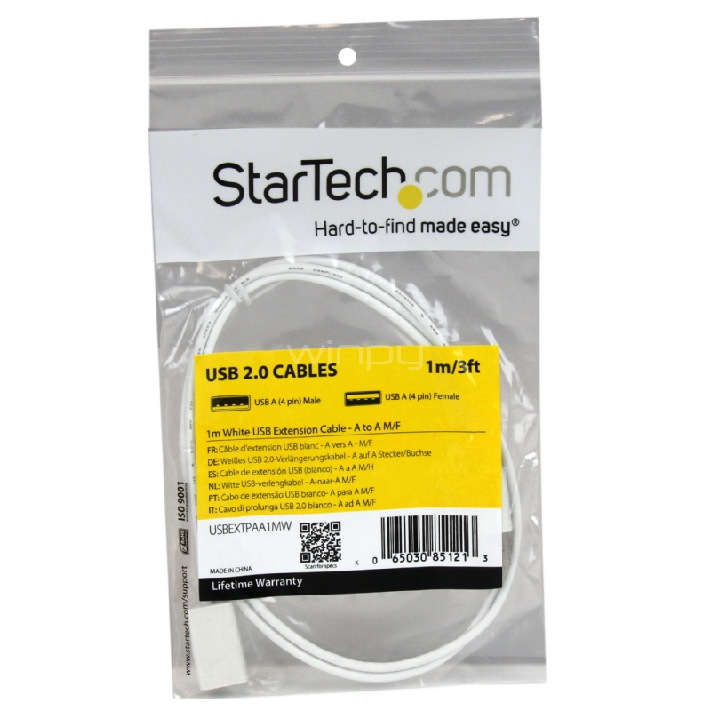 Cable de 1m de Extensión Alargador USB 2.0 de alta velocidad Hi Speed - Macho a Hembra USB A - Extensor - Blanco - StarTech