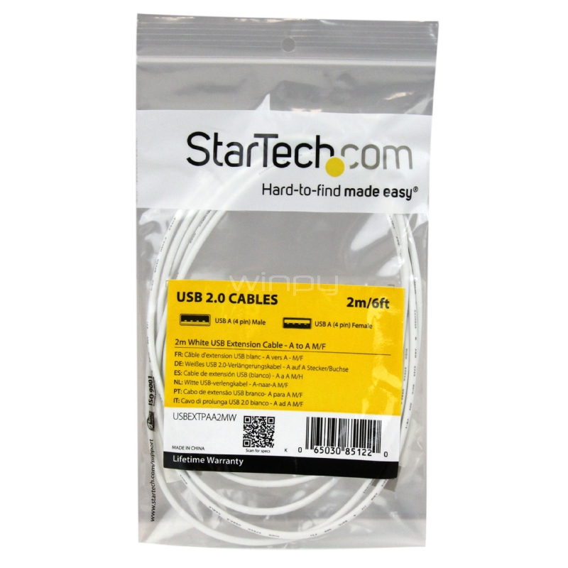 Cable de 2m de Extensión Alargador USB 2.0 - Macho a Hembra USB A - Extensor - Blanco - StarTech