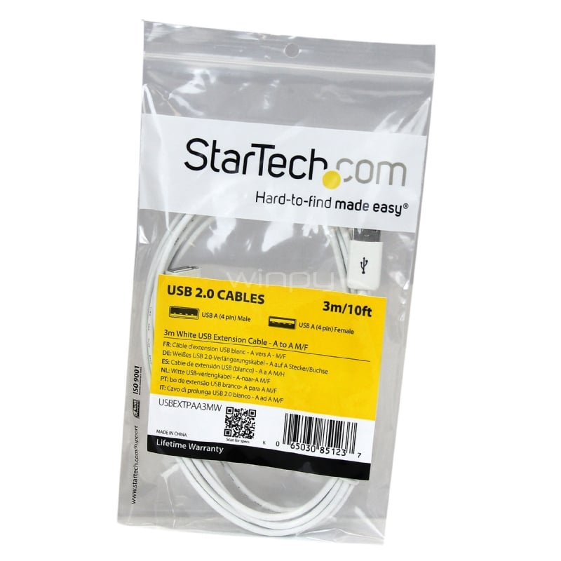 Cable de 3m de Extensión Alargador USB 2.0 - Macho a Hembra USB A - Extensor - Blanco - StarTech