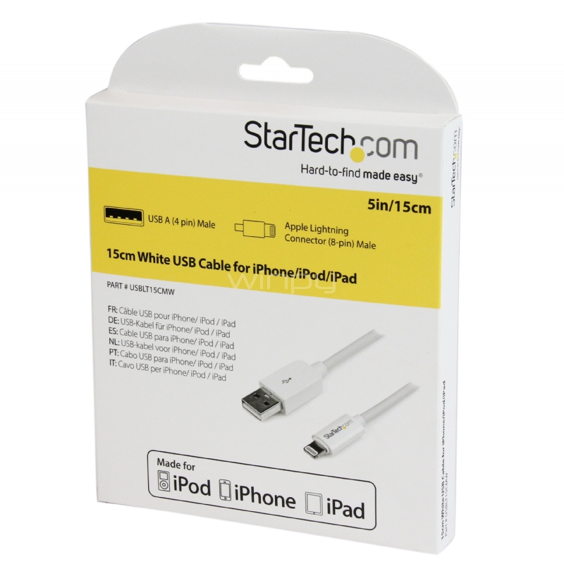 Cable 15cm Lightning 8 Pin a USB A 2.0 para Apple iPod iPhone iPad - Blanco - StarTech