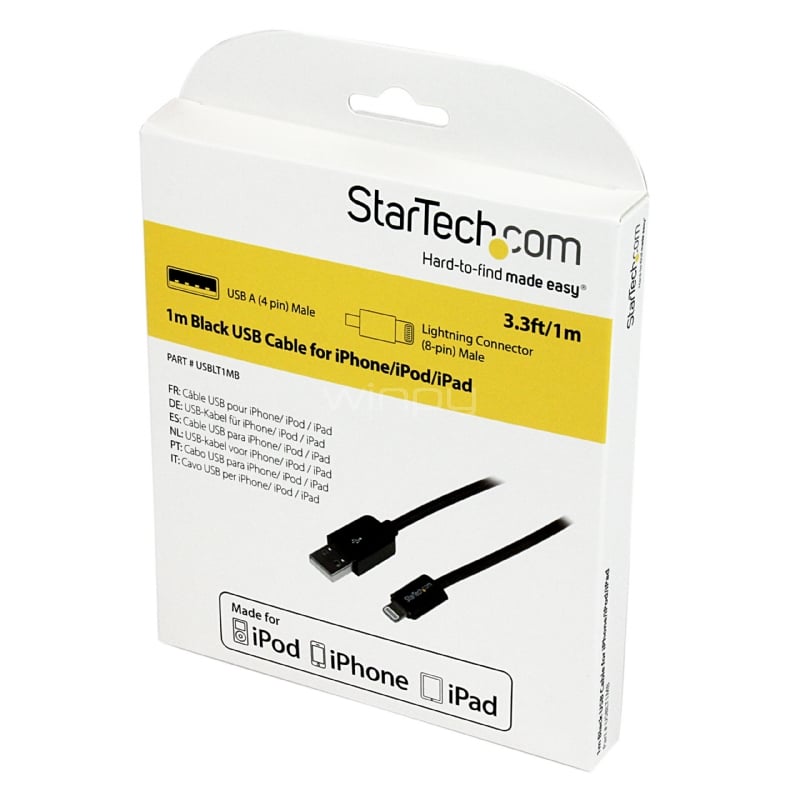 Cable 1m Lightning 8 Pin a USB 2.0 para Apple iPod iPhone iPad - Negro - StarTech
