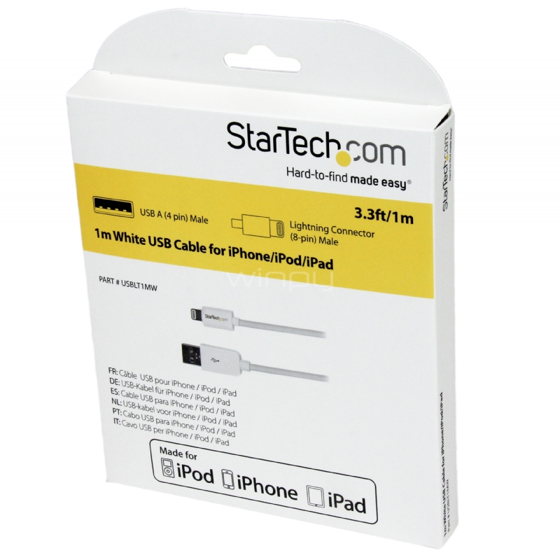 Cable 1m Lightning 8 Pin a USB A 2.0 para Apple iPod iPhone iPad - Blanco - StarTech