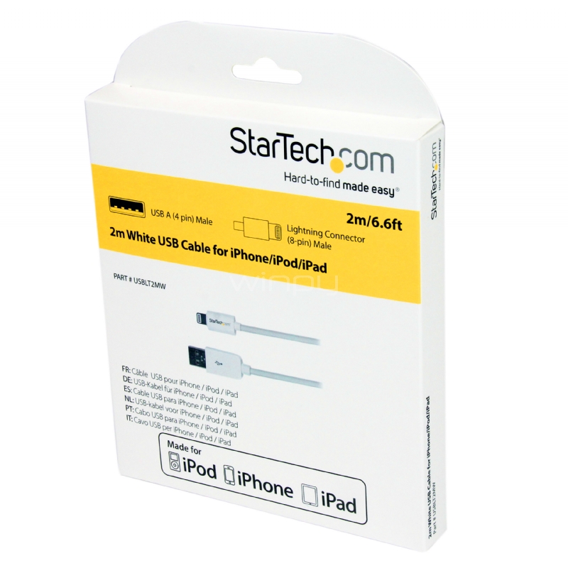 Cable de 2m Lightning de 8 Pin a USB A 2.0 para Apple iPod iPhone iPad - Blanco - StarTech