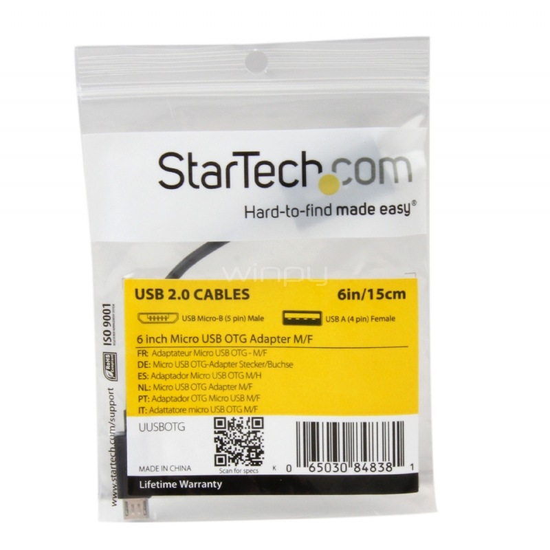 Cable Adaptador de 12cm Micro USB Macho a USB A Hembra OTG para Tablets Smartphones - Negro - StarTech