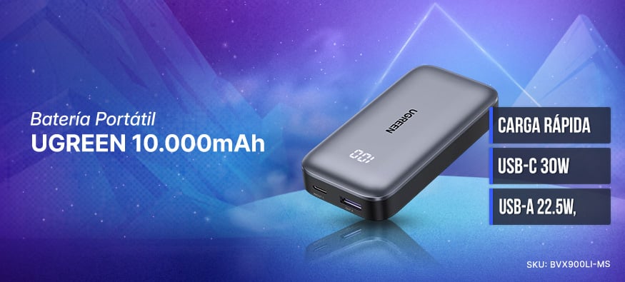 Batería UGREEN PB502 10.000mAh: Potencia compacta con pantalla inteligente