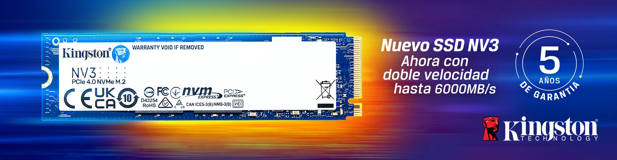 Unidad de Estado Sólido Kingston NV3 de 2TB (NVMe, PCIe 4.0, 6.000