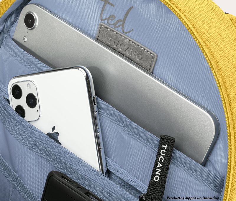 Interior de mochila Tucano TED amarillo para notebook de hasta 14 pulgadas