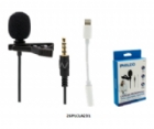 Micrófono de solapa Philco estéreo con Adaptador para iPhone y Clip para sujetar (Jack 3.5mm + Lightning, iPhone/Android, Negro)