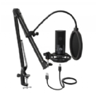 Kit Microfono Condensador FIFINE T669 para Streamer (Soporte + Filtro Pop, USB, Negro)