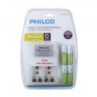 Cargador de Pilas Recargables Philco para AA/AAA/Baterías 9V (Incluye 4 Pilas AA de 2700mAh)