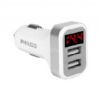 Cargador Philco para Auto con Pantalla (USB x2, Blanco)