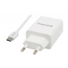 Cargador Philco con cable USB-C (Carga Rápida, USB x2, Blanco)
