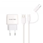 Cargador Dusted 2n1 de 12W (microUSB/USB-C, Blanco)