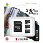 Tarjeta MicroSD Kingston Canvas Select Plus de 64GB (3 Pack, 85MB/s de Escritura, Class10)