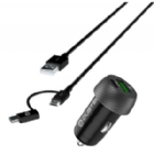 Cargador para Auto Dusted de USB-A + USB-C (20 W, Cable Micro-USB/USB-C, Negro)