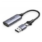 Capturador de Video UGREEN HDMI a USB-C (Adaptador USB-A, Full HD/30HZ, Gris)