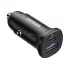 Cargador de Auto Rápido UGREEN de 30W (USB-C 1x, USB-A 1x, PD 3.0, Negro)