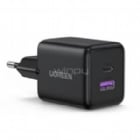Cargador Rápido UGREEN GaN de 30W (USB-C 1x, USB-A 1x, PD 3.0, Negro)
