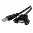 Cable Alargador de 30cm USB 2.0 para Montar Empotrar en Panel - Extensor Macho a Hembra USB A - Negro - StarTech