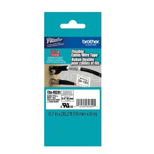 Cinta flexible Brother TZe-FX241 Negro sobre blanco, (18 mm x 8 m )