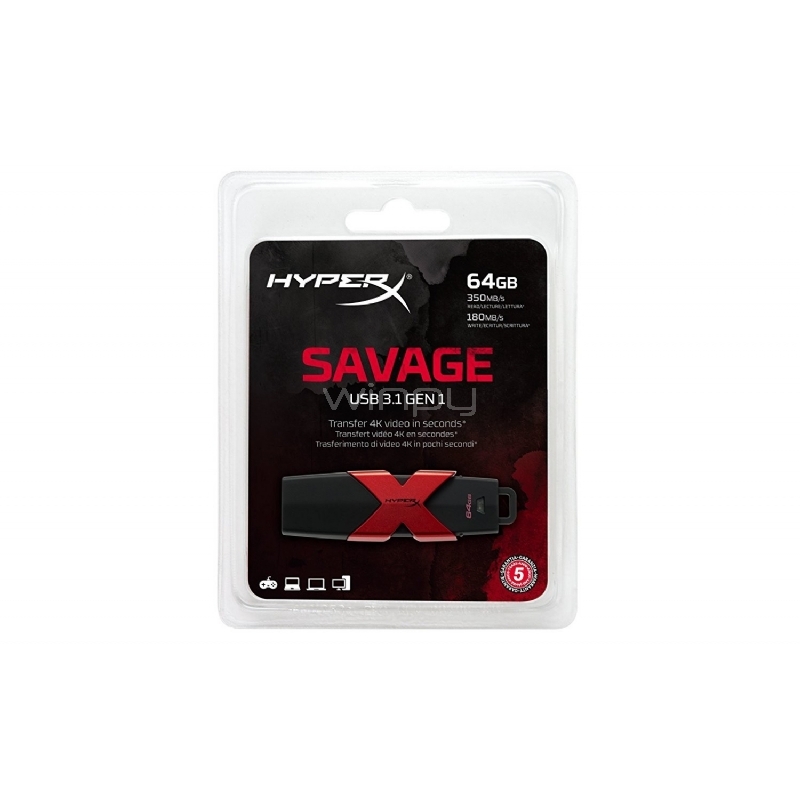 Pendrive HyperX Savage de 64GB (USB 3.0, Hasta 350MB/s)