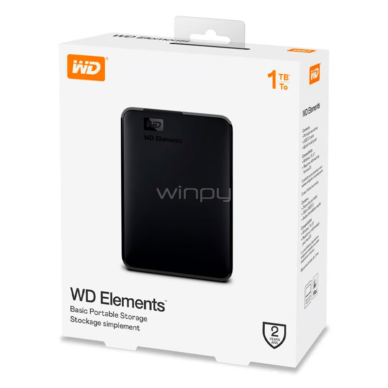 Disco duro portátil Western Digital Elements de 1TB (USB 3.0, Negro)