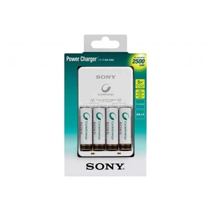 Pack de 4 pilas Ni-MH Sony recargables + Cargador (AA, 2500mAh)