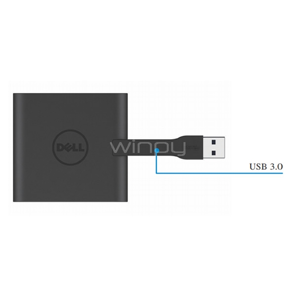 Adaptador Compacto Dell DA100 de USB 3.0 a puertos HDMI, VGA, Ethernet y USB 2.0