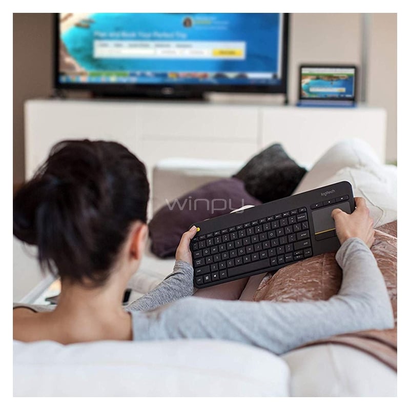 Teclado Logitech Wireless Touch K400 Plus (Dongle Unifying, Gris)