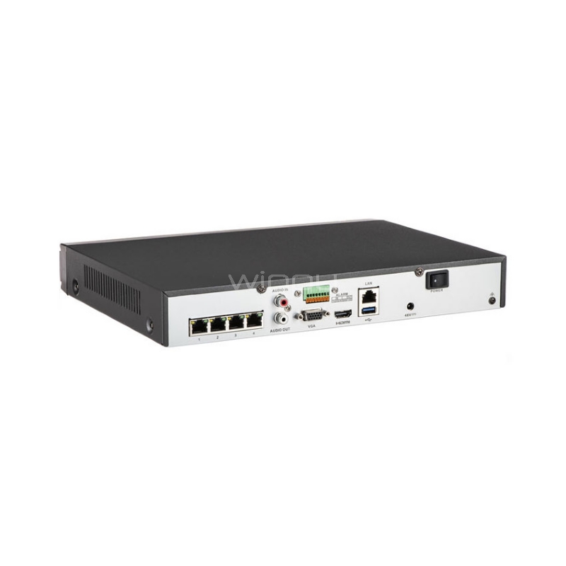 NVR Hikvision DS-7604NI-E1/4P (4 canales con PoE, sin discos, 1 bahía)