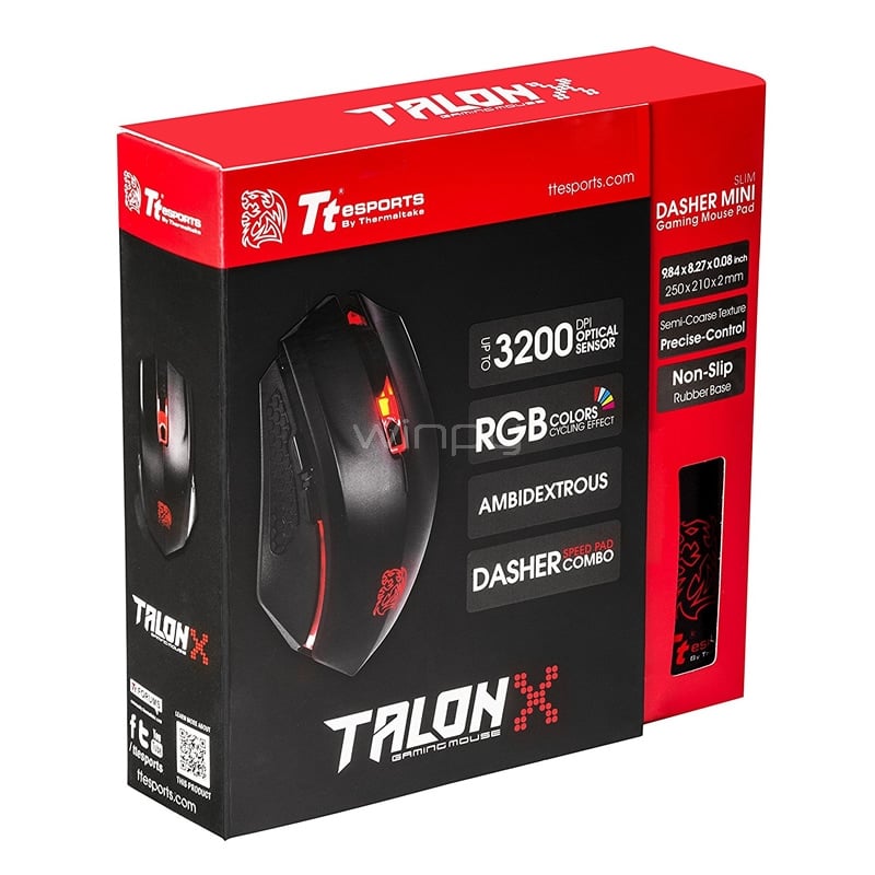 Kit Mouse Gamer Thermaltake Talon X + MousePad (3200dpi, RGB)