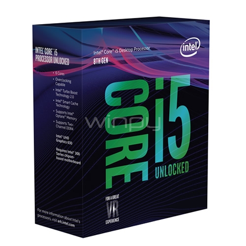 Procesador Intel Core i5-8600K Coffe Lake (LGA1151v2 - 6 Núcleos - 3,6 GHz - Turbo 4,3 GHz)
