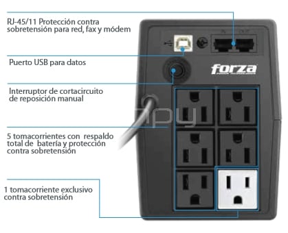 Smart UPS Forza, SL-602UL-C, Línea interactiva (600VA/360W 220V 6-NEMA USB LCD)