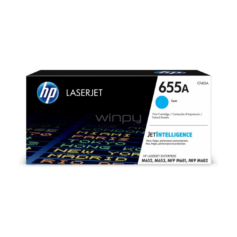 Cartucho de tóner original HP LaserJet 655A (Cian, CF451A)