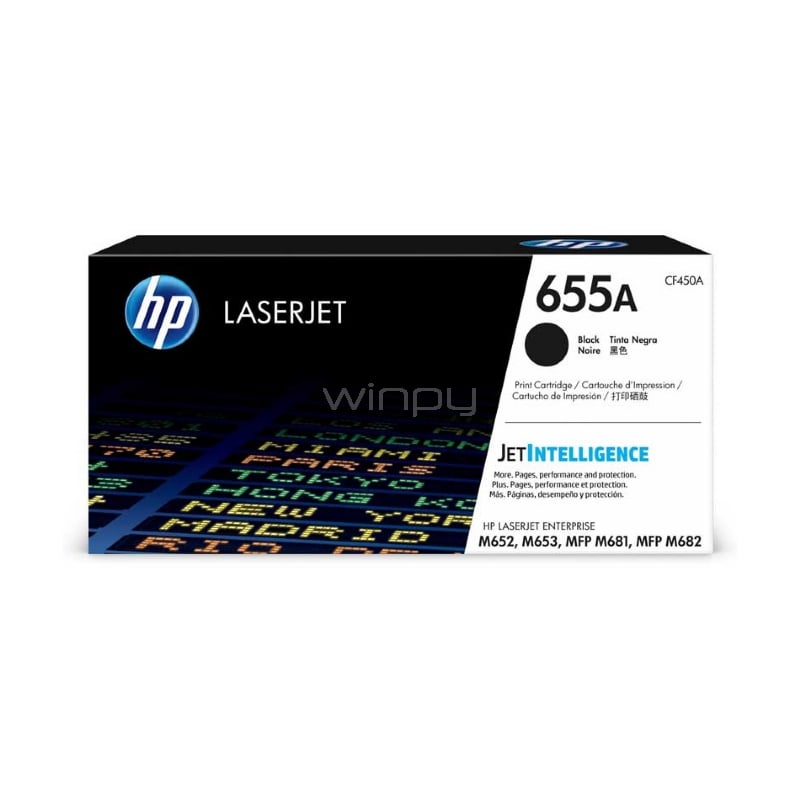 Cartucho de tóner original HP LaserJet 655A (Negro, CF450A)
