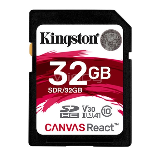 Tarjeta SD Kingston Canvas React de 32GB (Clase 10, 100MB/seg lectura, 70MB/seg escritura)