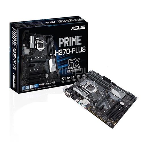 Placa Madre Asus PRIME H370-PLUS (LGA1151-v2, DDR4 2666MHz, M2 x2, Optane, Raid, CrossFireX, LED, ATX)