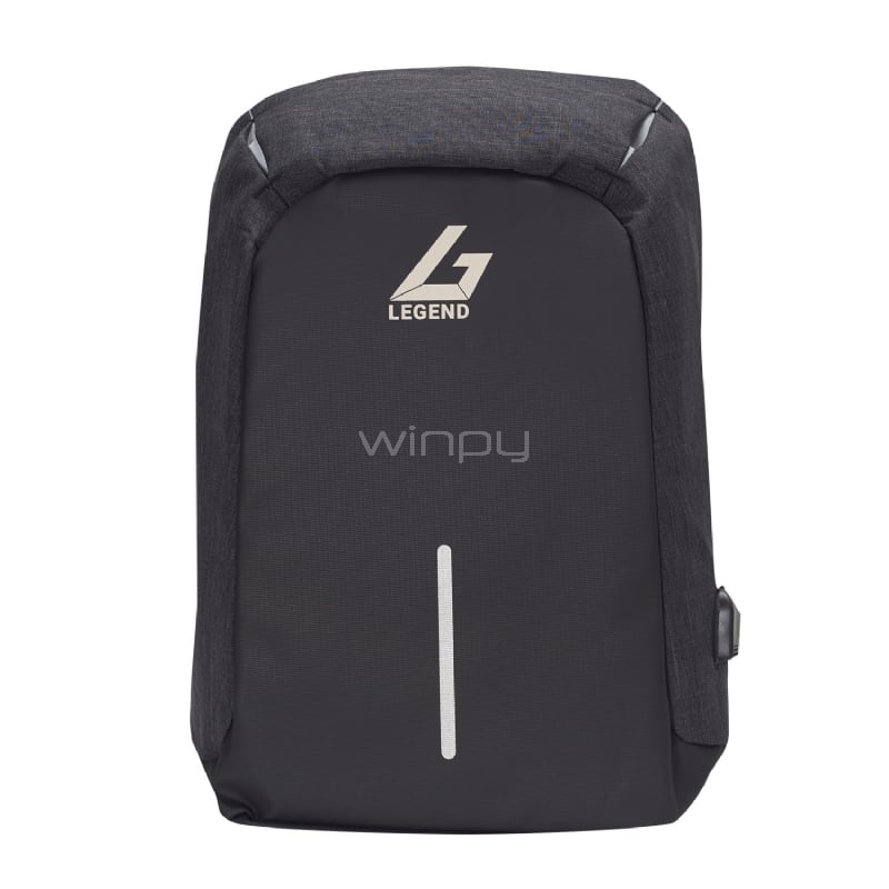 Mochila Antirrobo Legend M1713 - Negra (Cierre Seguridad, Tela Impermeable Anticortes, Cargador USB)