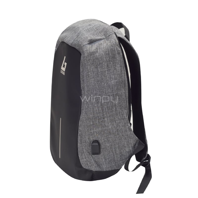 Mochila Antirrobo Legend M1713 - Negra/Gris (Cierre Seguridad, Tela Impermeable Anticortes, Cargador USB)