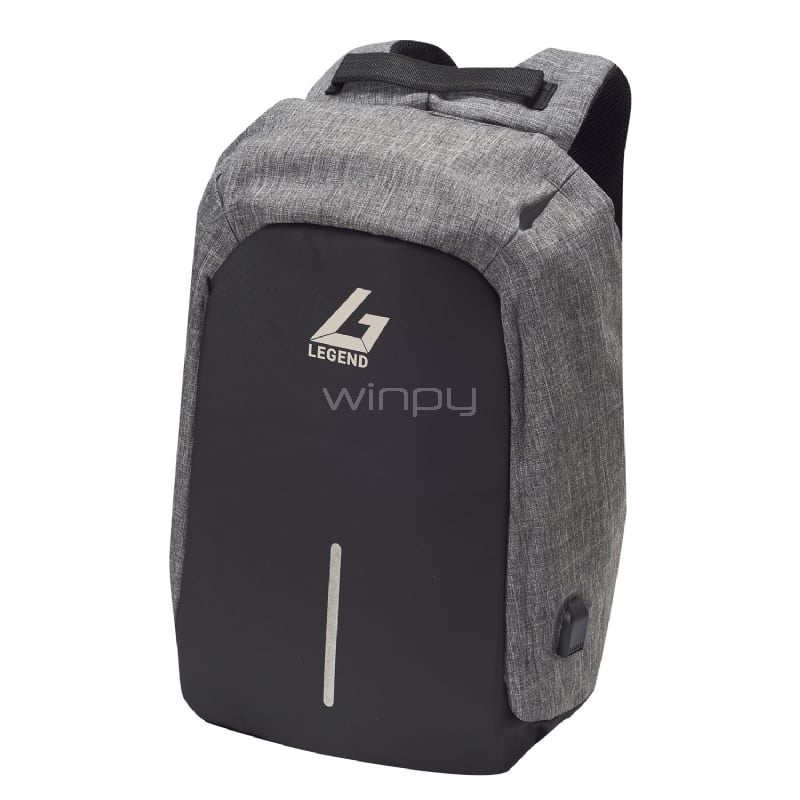 Mochila Antirrobo Legend M1713 - Negra/Gris (Cierre Seguridad, Tela Impermeable Anticortes, Cargador USB)