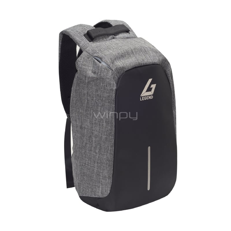 Mochila Antirrobo Legend M1713 - Negra/Gris (Cierre Seguridad, Tela Impermeable Anticortes, Cargador USB)